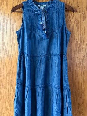 Tommy Bahama Indigo Blue Sleeveless Tiered Midi Dress